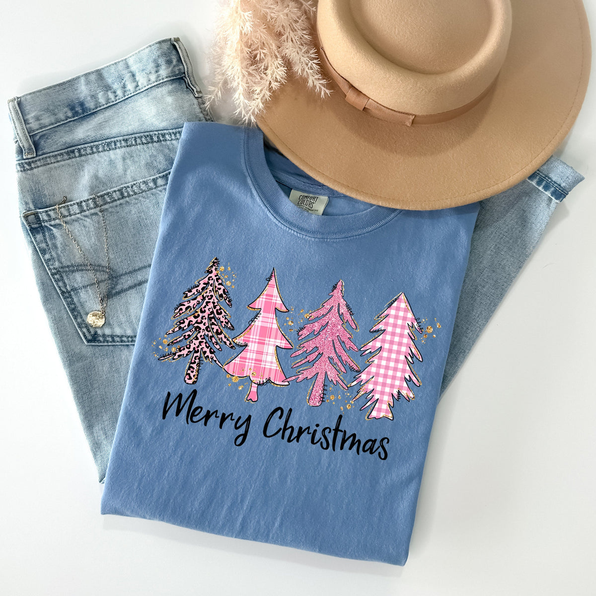 Merry Christmas Pink Trees Graphic Tee product image 1