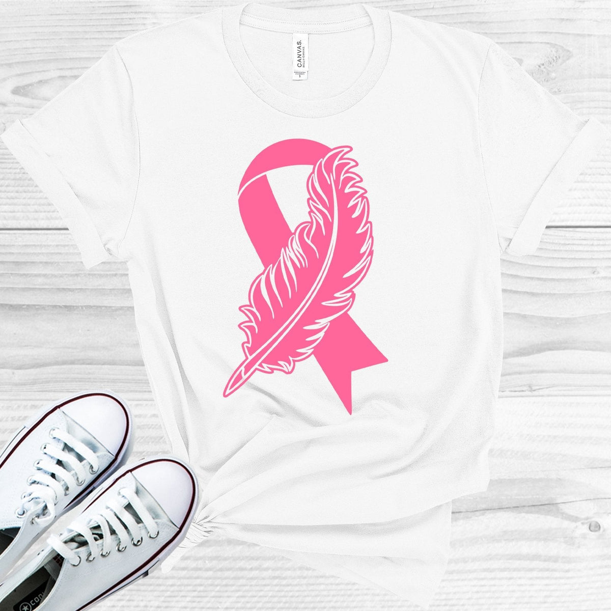 Pink Ribbon Feather Graphic Tee product image 1