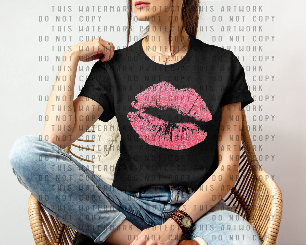 Pink Glitter Lips Graphic Tee product image 1