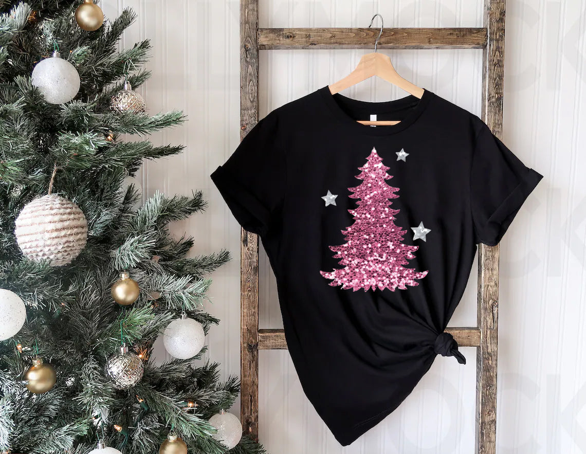 Faux Glitter Pink Tree Graphic Tee product image 1